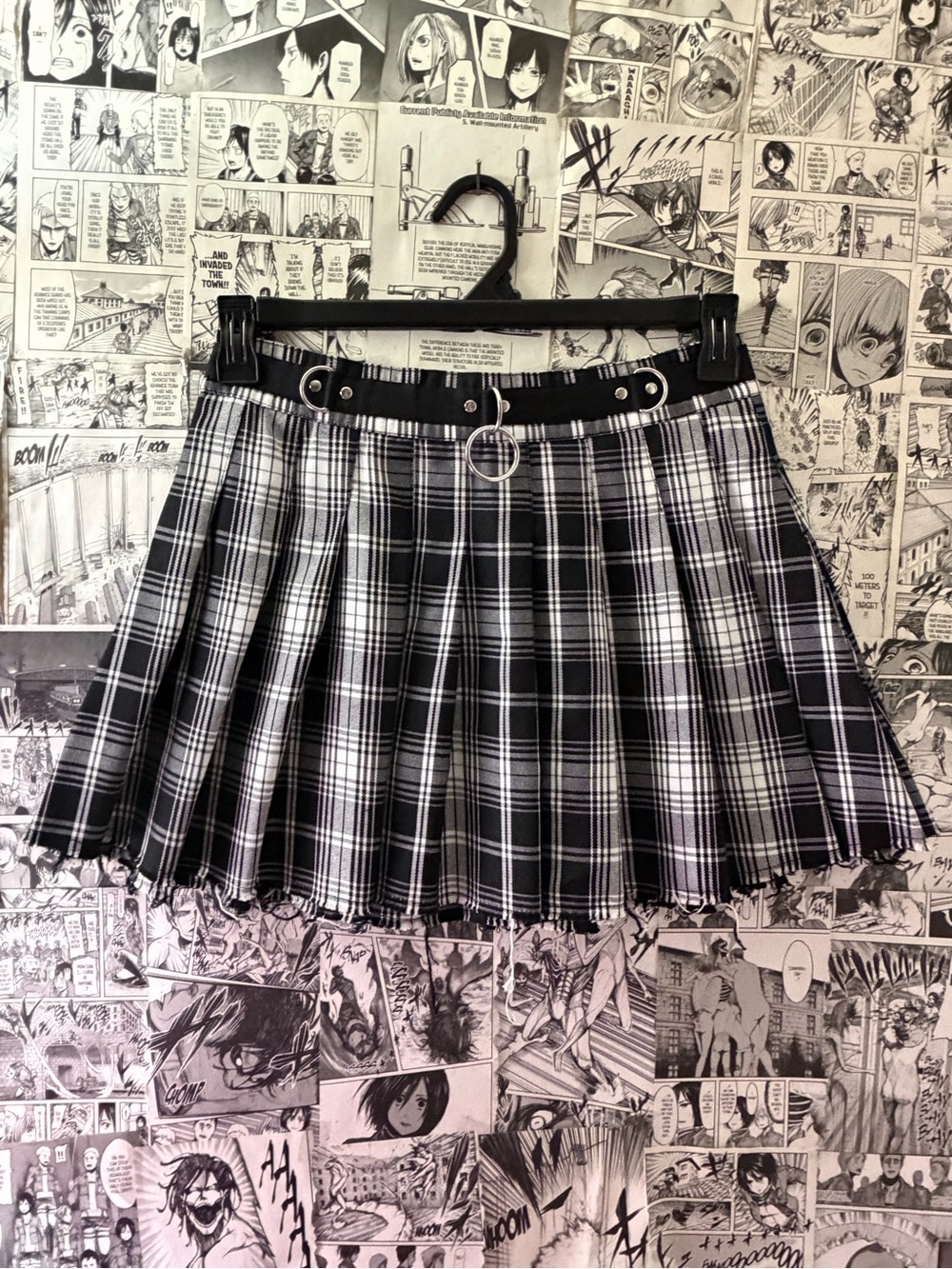 Current Mood Black & White Plaid Pleated Mini Skirt with Hardware Details